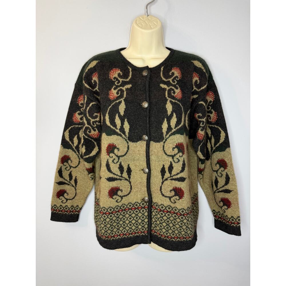 Merino Mink Merino Wool Blend Cardigan Printed Sweater Relax Women's XS